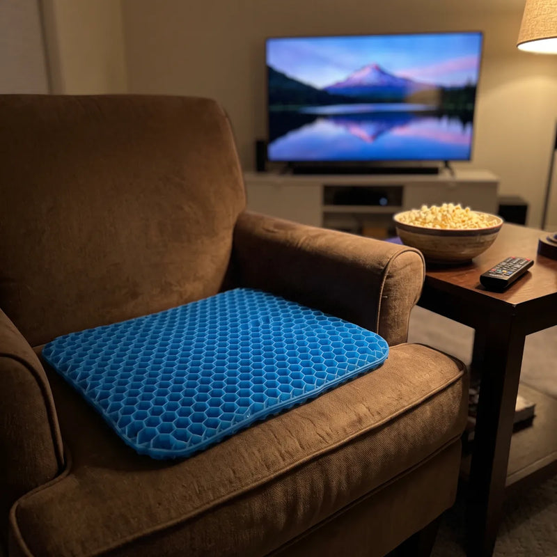 CellGel+ cushion on an armchair for movie night