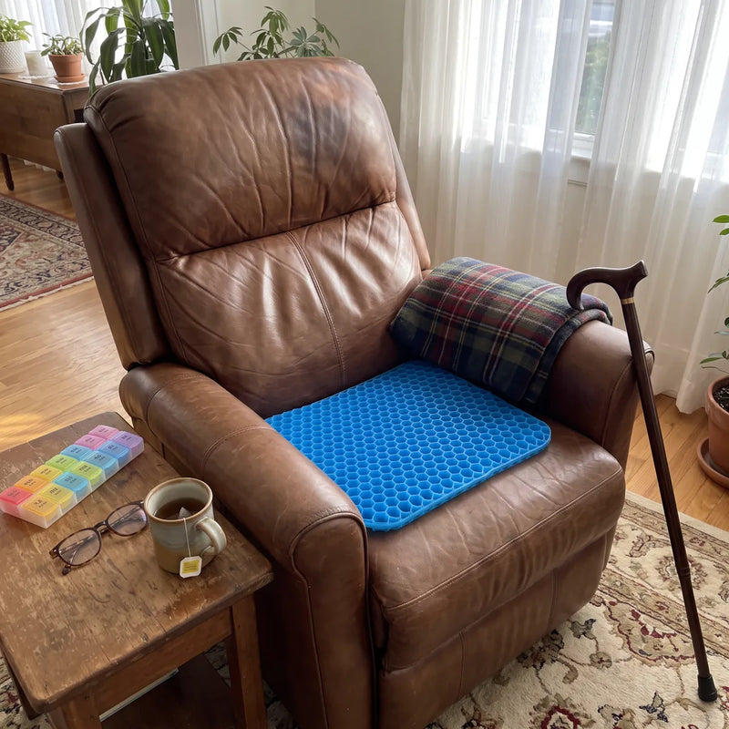 CellGel+ cushion on a leather recliner at home